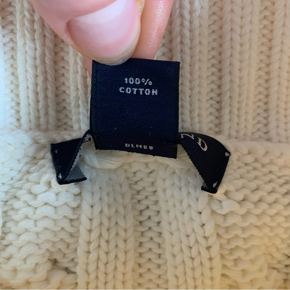 Vintage 90s Lands' End Cream Cotton Cable Knit Turtleneck Sweater Made in Japan - Picture 5 of 6